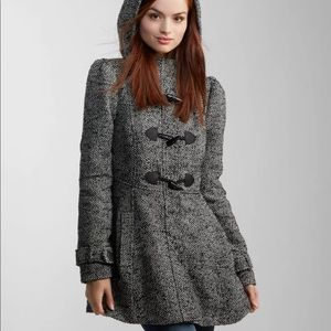 Aeropostale Houndstooth Hooded Toggle Coat M EUC